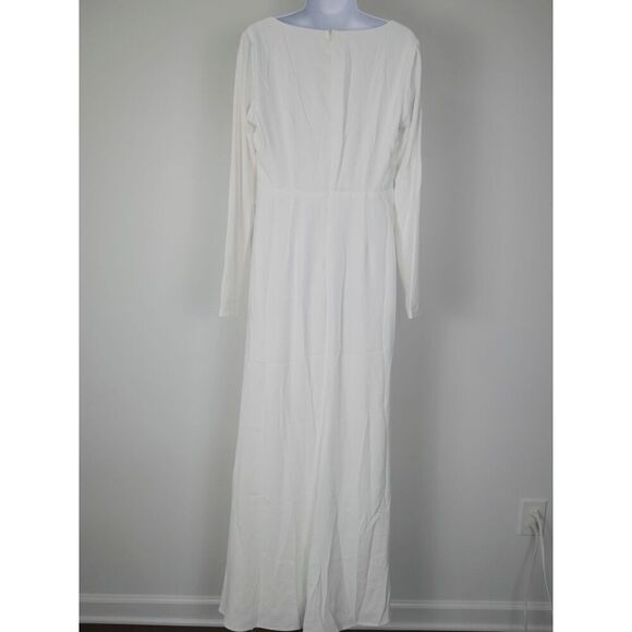 Lulu’s White Long Sleeve Maxi Dress | L | V-Neck | Mesh Insert | Formal Gown - Picture 6 of 13